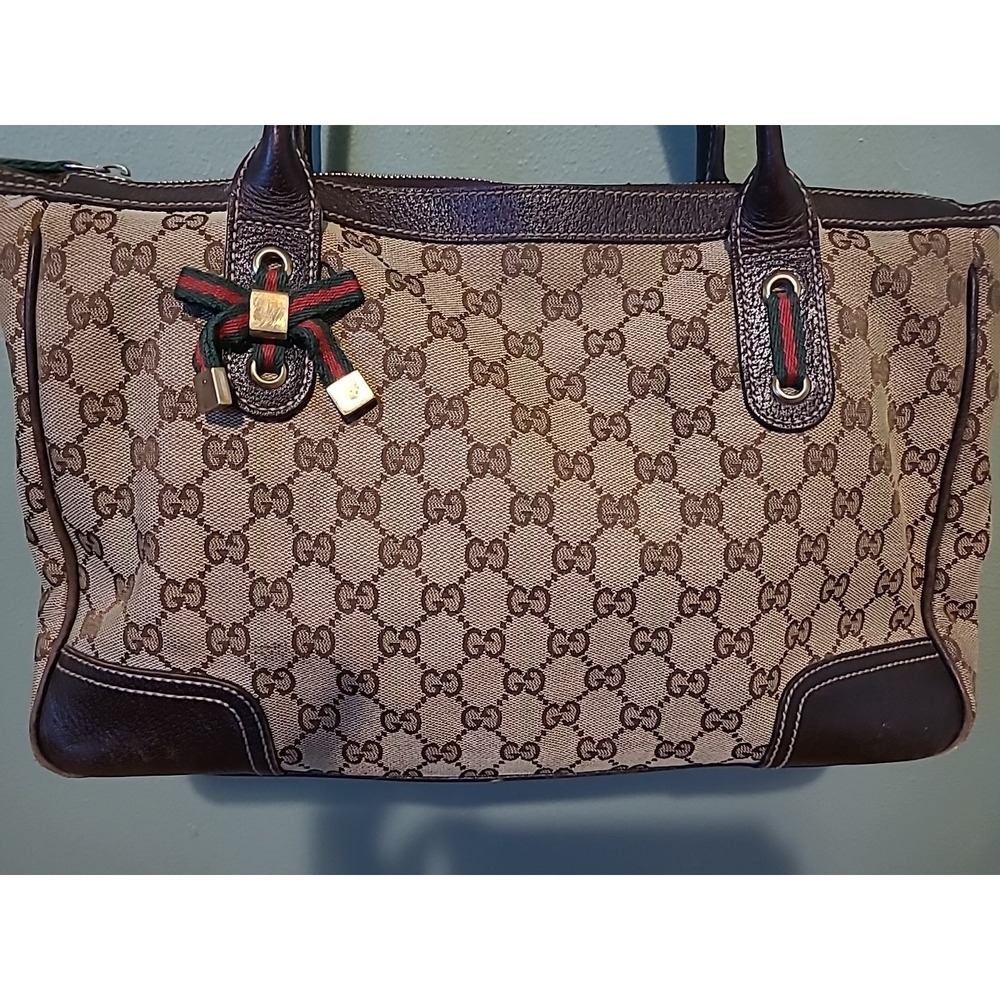 GUCCI Princy Sherry GG Canvas Leather Shoulder Tote Bag Brown Authentic Vintage - Picture 2 of 16
